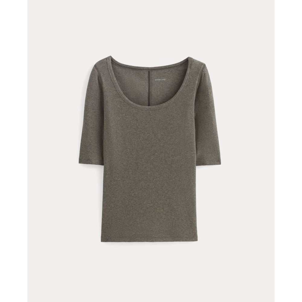 Everlane Women's Luxe Rib Scoop-Neck T-Shirt in Heathered Fatigue, Size Extra S…